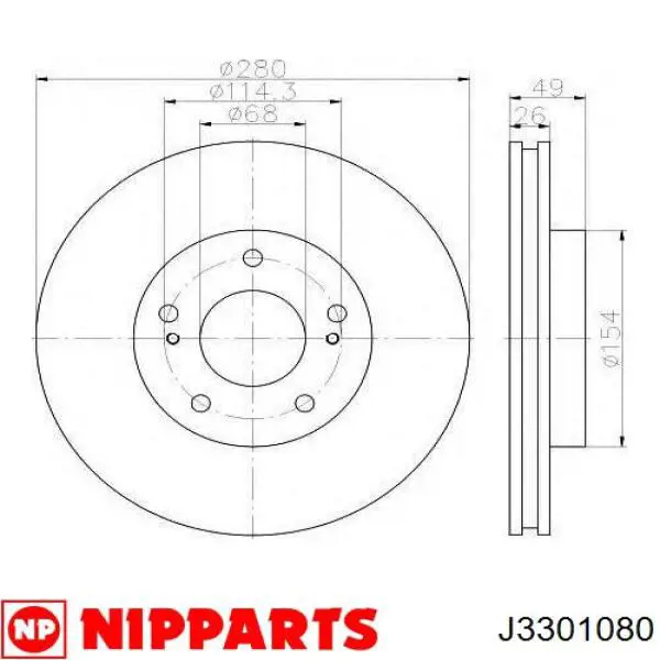 Do koszyka J3301080 Nipparts Tarcza hamulcowa przednia