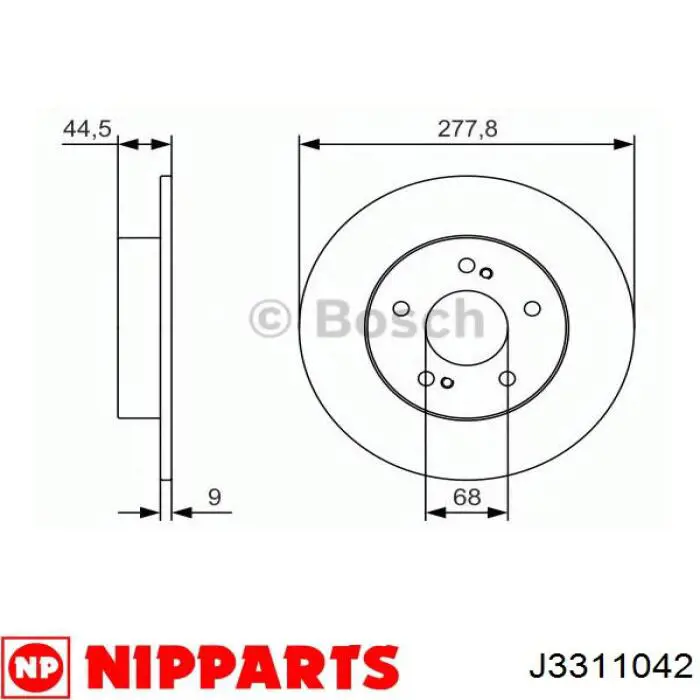 Do koszyka J3311042 Nipparts Tarcza hamulcowa tylna