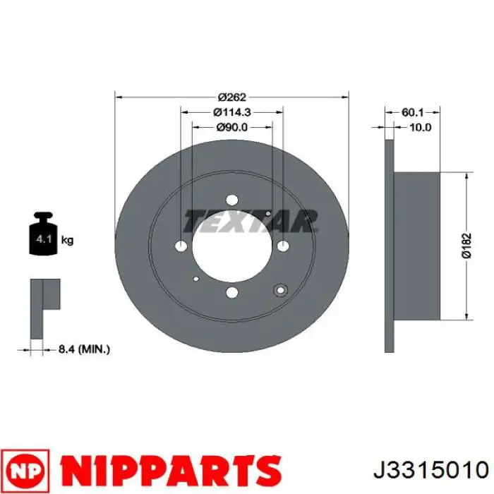 Do koszyka J3315010 Nipparts Tarcza hamulcowa tylna