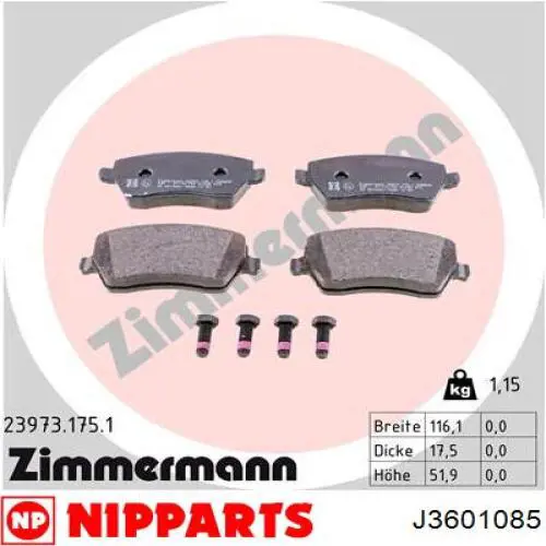 Do koszyka J3601085 Nipparts Klocki hamulcowe przednie tarczowe