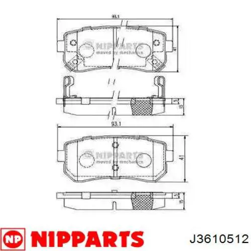 Okładziny (klocki) do hamulców tarczowych tylne Nipparts J3610512 cena, od 24,19 USD