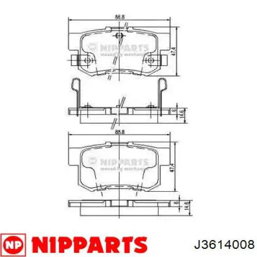 Okładziny (klocki) do hamulców tarczowych tylne Nipparts J3614008 cena, od 17,03 USD