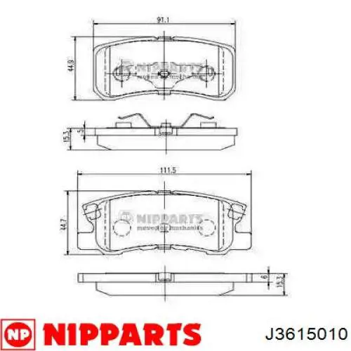 Okładziny (klocki) do hamulców tarczowych tylne Nipparts J3615010 cena, od 20,42 USD