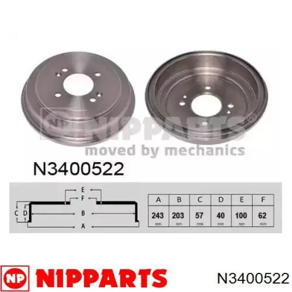 Bęben hamulcowy tylny Nipparts N3400522 cena, od 44,84 USD