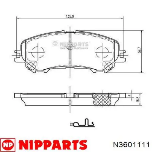 N3601111 Nipparts klocki hamulcowe przednie tarczowe