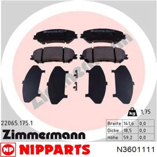 Do koszyka N3601111 Nipparts Klocki hamulcowe przednie tarczowe