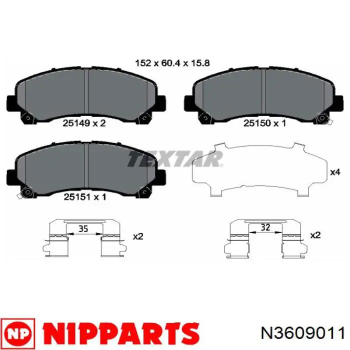 Do koszyka N3609011 Nipparts Klocki hamulcowe przednie tarczowe