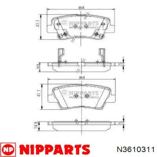 Okładziny (klocki) do hamulców tarczowych tylne Nipparts N3610311 cena, od 20,68 USD
