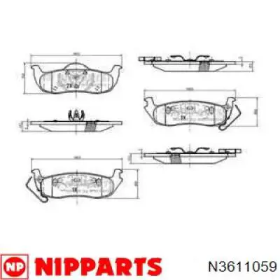 N3611059 Nipparts okładziny (klocki do hamulców tarczowych tylne)