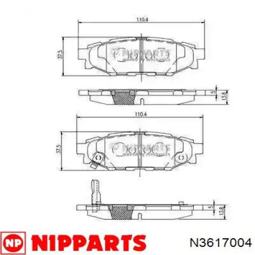 Okładziny (klocki) do hamulców tarczowych tylne Nipparts N3617004 cena, od 20,08 USD