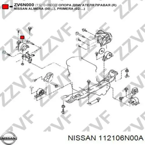 Poduszka (podpora) silnika prawa Nissan/Infiniti 112106N00A cena, od 26,74 USD