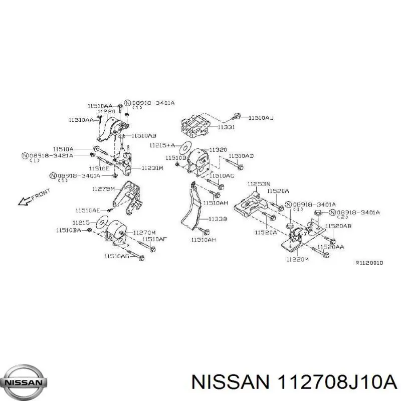 Poduszka (podpora) silnika przednia 112708J10A Nissan/Infiniti