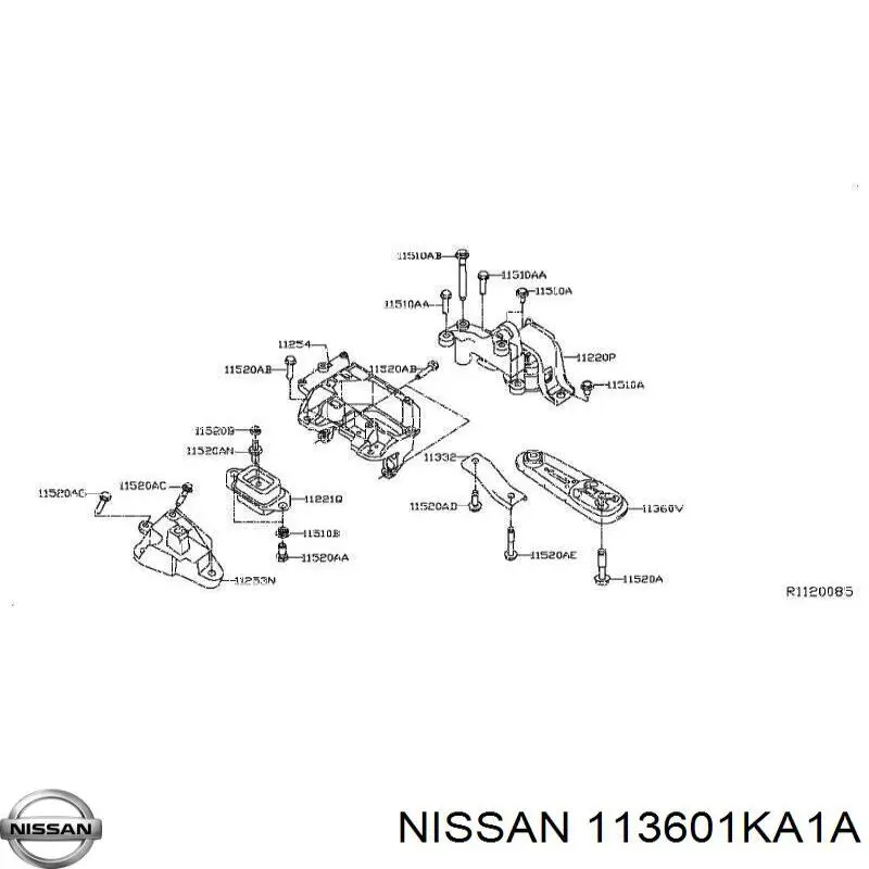 Do koszyka 113601KA1A Nissan/Infiniti Poduszka (podpora) silnika tylna