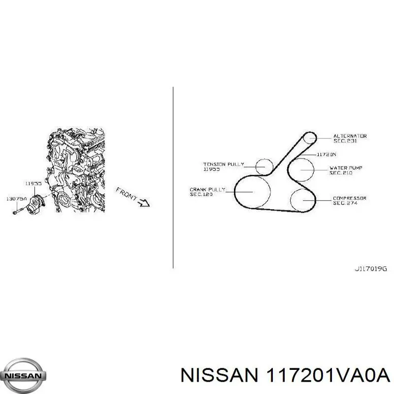 Do koszyka 117201VA0A Nissan/Infiniti Pas napędowy mechanizmów