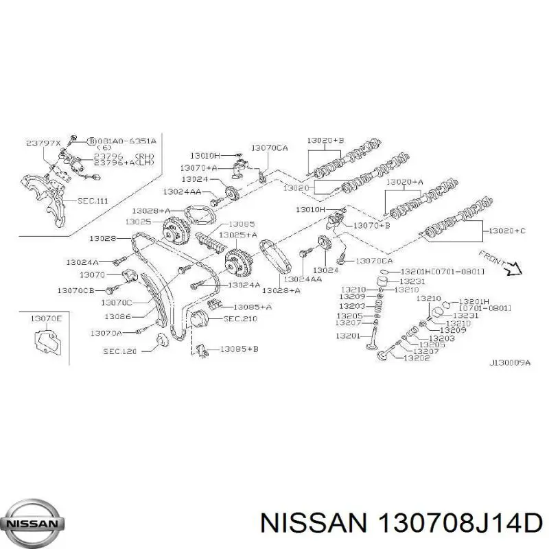 Do koszyka 130708J10D Nissan/Infiniti Napinacz łańcucha wałków rozrządu lewy