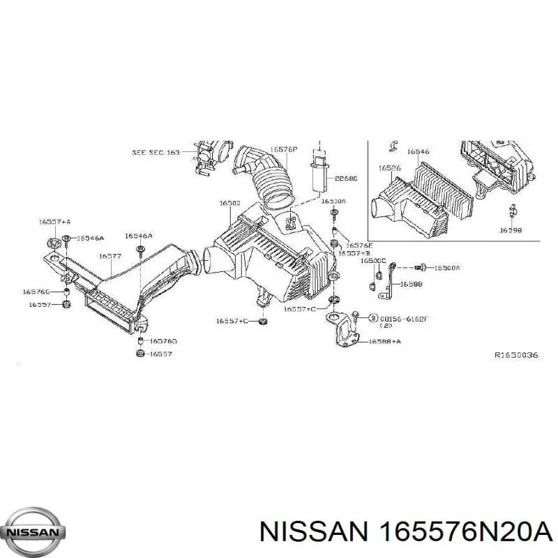165576N200 Nissan/Infiniti Poduszka obudowy filtra powietrza