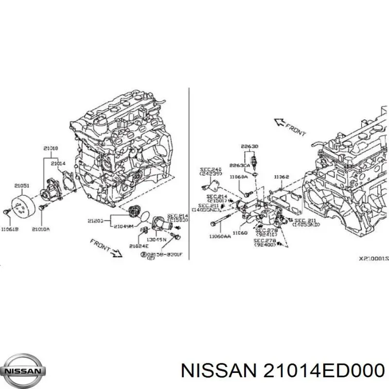 Do koszyka 21014ED000 Nissan/Infiniti Uszczelka pompy wodnej