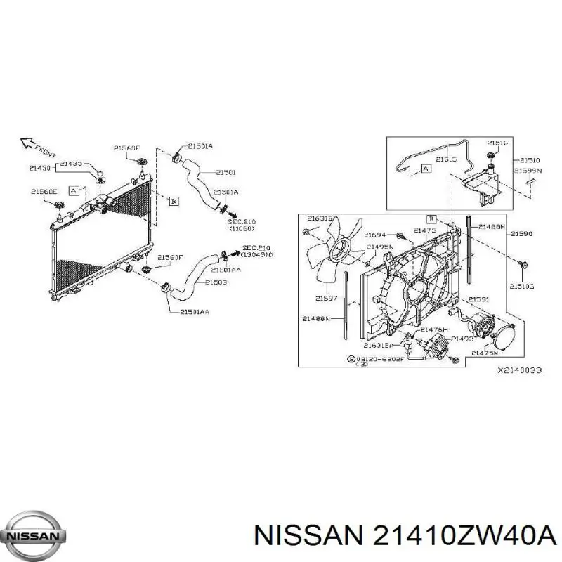 Chłodnica silnika Nissan/Infiniti 21410ZW40A cena, od 76,34 USD