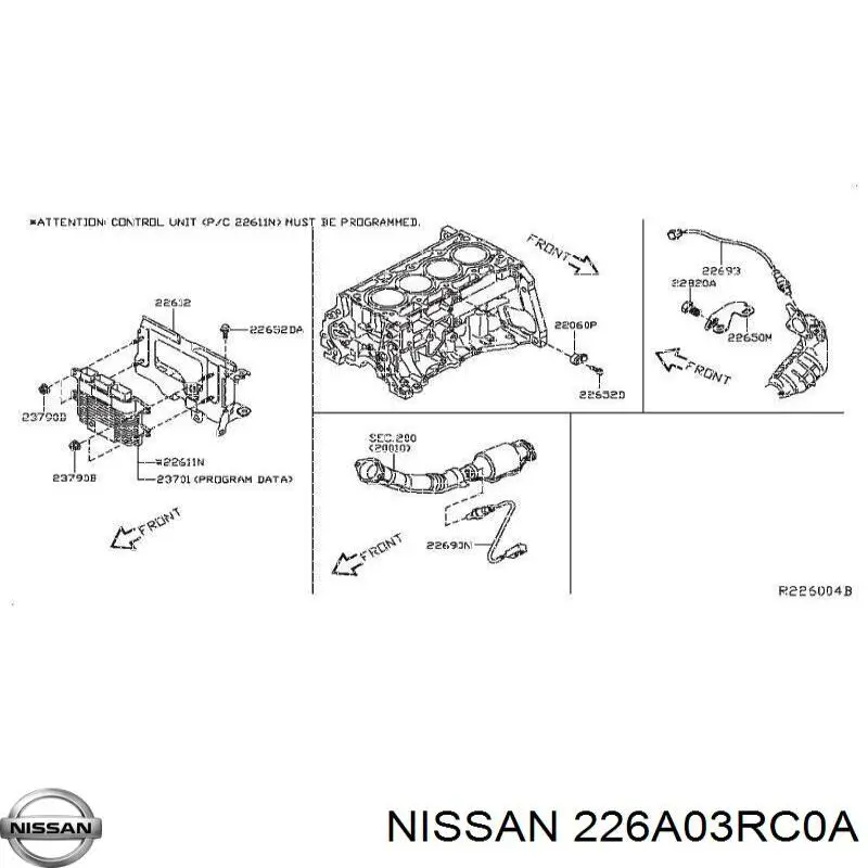 226A03RC0A Nissan/Infiniti Sonda lambda czujnik tlenu po katalizatorze