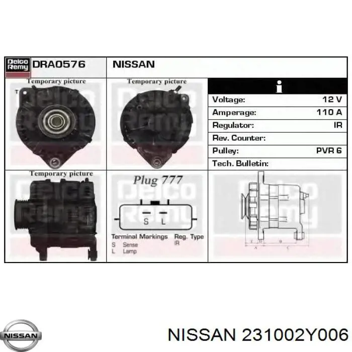 Do koszyka 231002Y006 Nissan/Infiniti Alternator