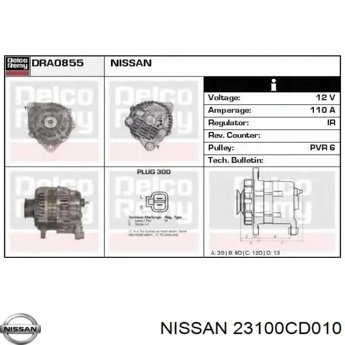 Do koszyka 23100CD010 Nissan/Infiniti Alternator