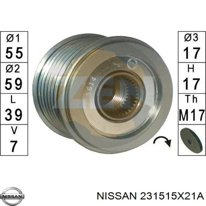 Do koszyka 231515X21A Nissan/Infiniti Koło pasowe alternatora