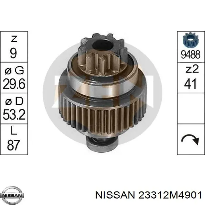 Do koszyka 23312M4901 Nissan/Infiniti Bendiks rozrusznika