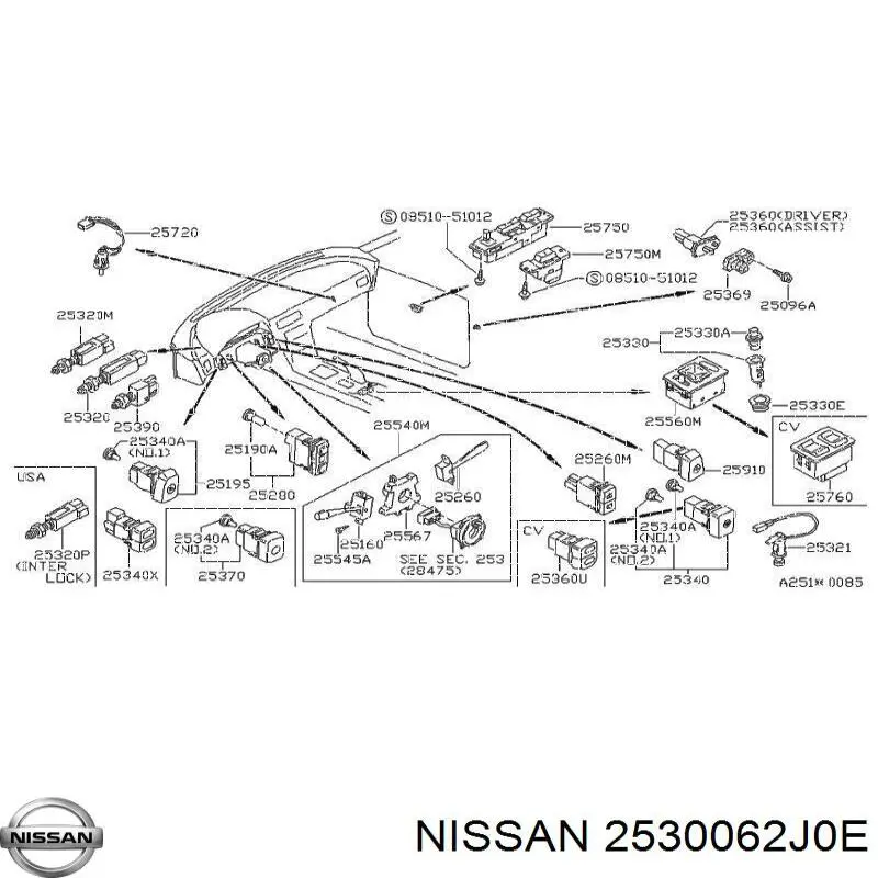 Do koszyka 2530062J00 Nissan/Infiniti Czujnik włącznika świała stop