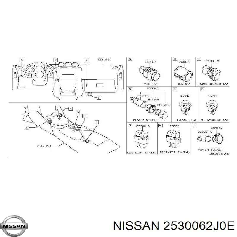 Do koszyka 2530062J0E Nissan/Infiniti Czujnik włącznika świała stop