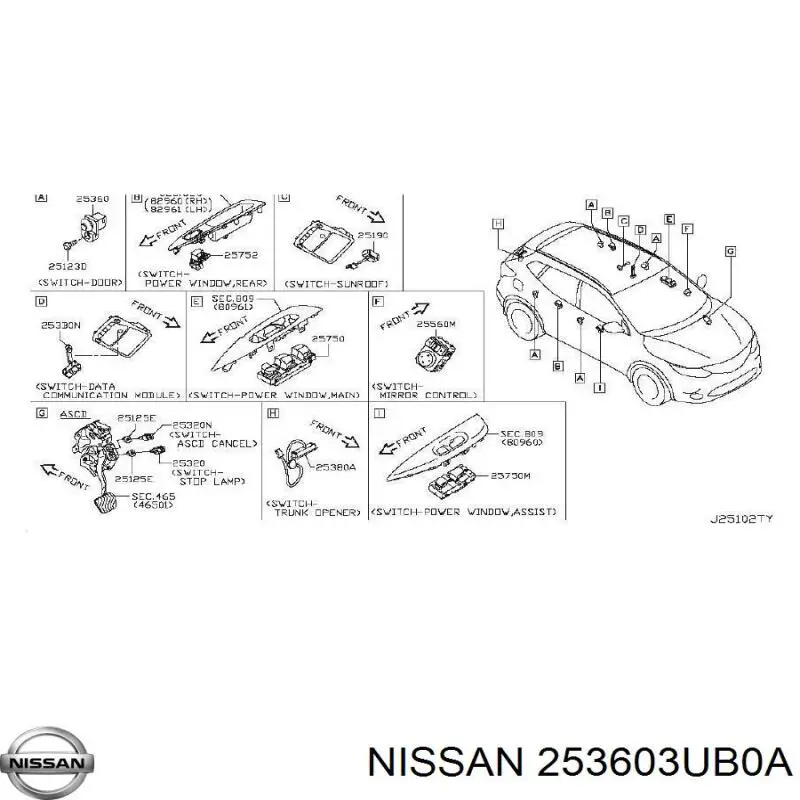 Czujnik zamykania drzwi (wyłącznik krańcowy) Nissan/Infiniti 253603UB0A cena, od 1,57 USD