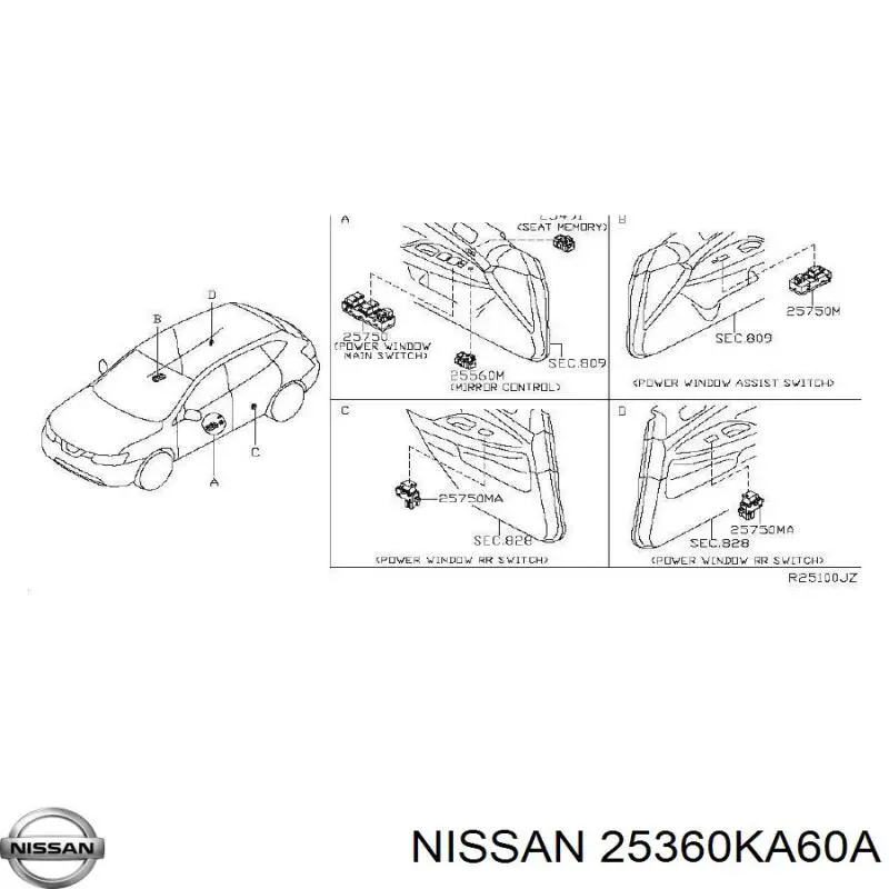 25360KA60A Nissan/Infiniti Czujnik zamykania drzwi (wyłącznik krańcowy)