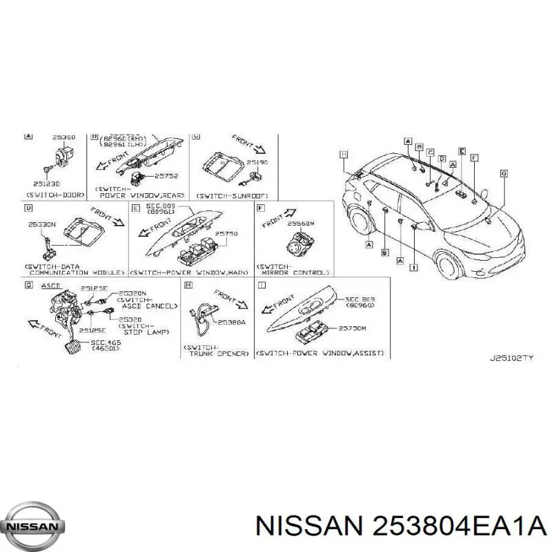 253804EA1A Nissan/Infiniti Przycisk blokady klapy bagażnika (drzwi 3/5)