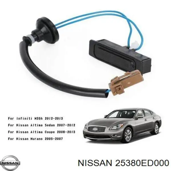 Przycisk klapy bagażnika (3/5 drzwi) w kabinie Nissan/Infiniti 25380ED000 cena, od 14,27 USD