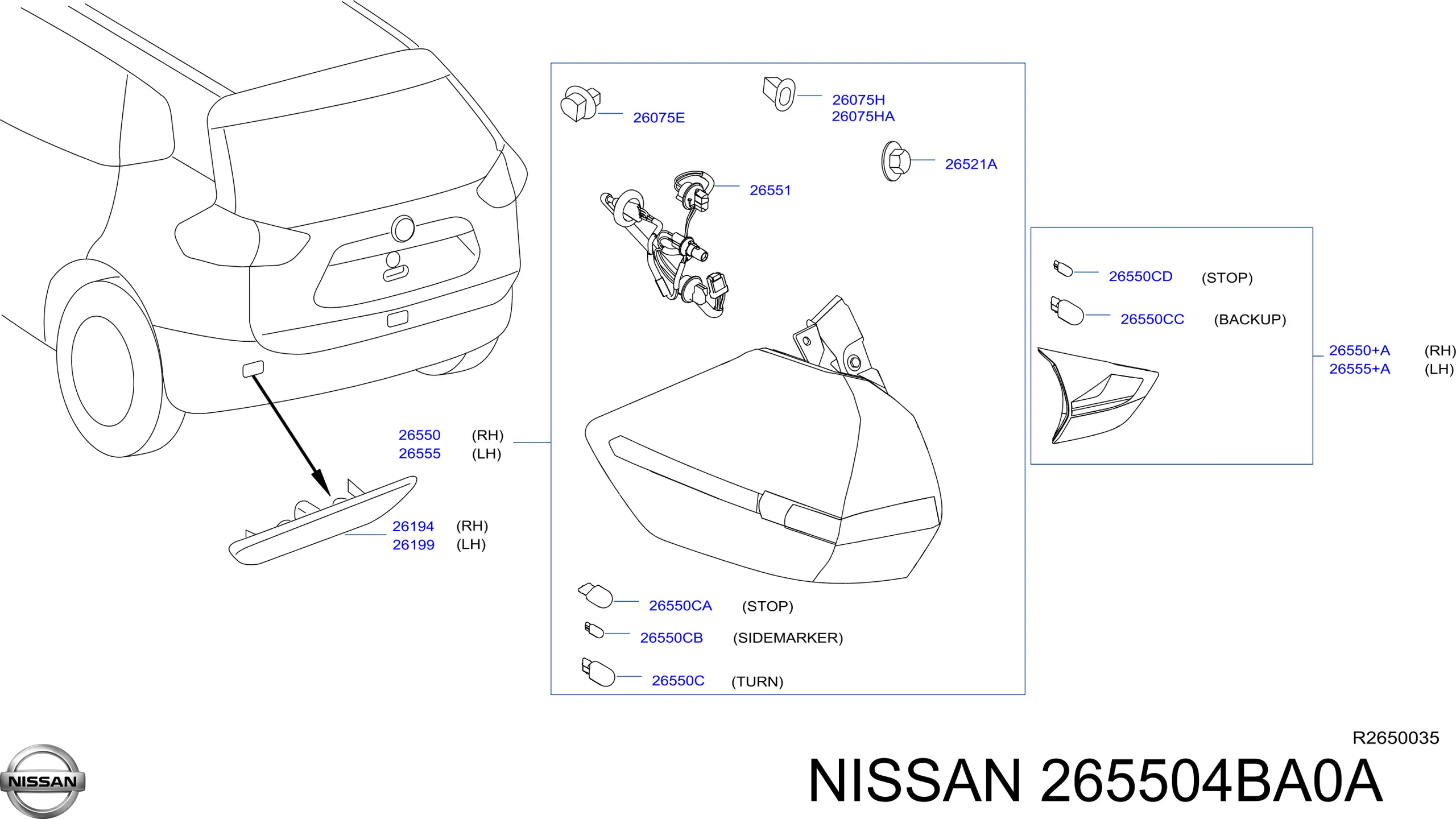 265504BA0A Nissan lampa zespolona tylna prawa zewnętrzna