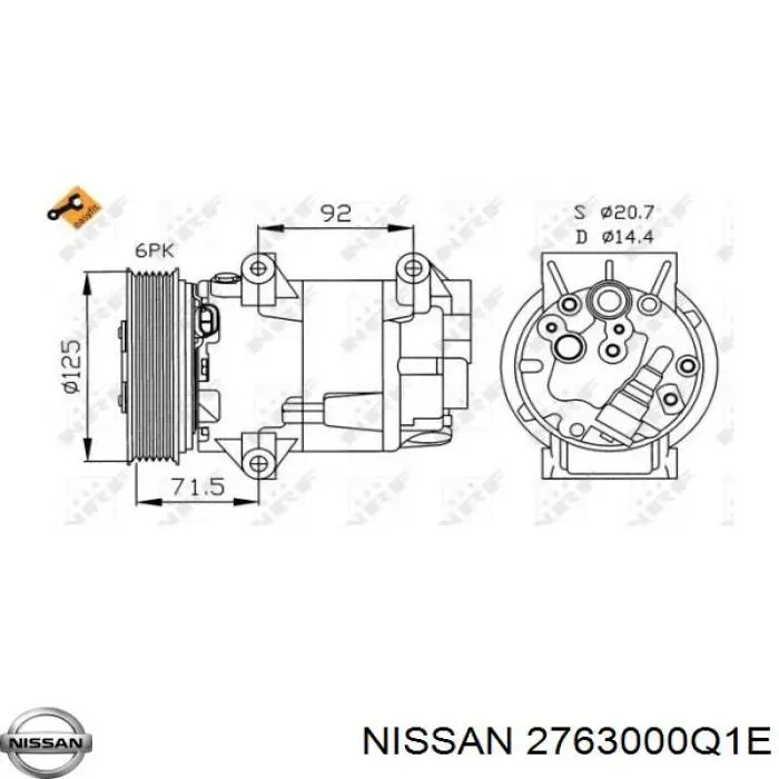 Sprężarka klimatyzacji Nissan/Infiniti 2763000Q1E cena, od 30,11 USD