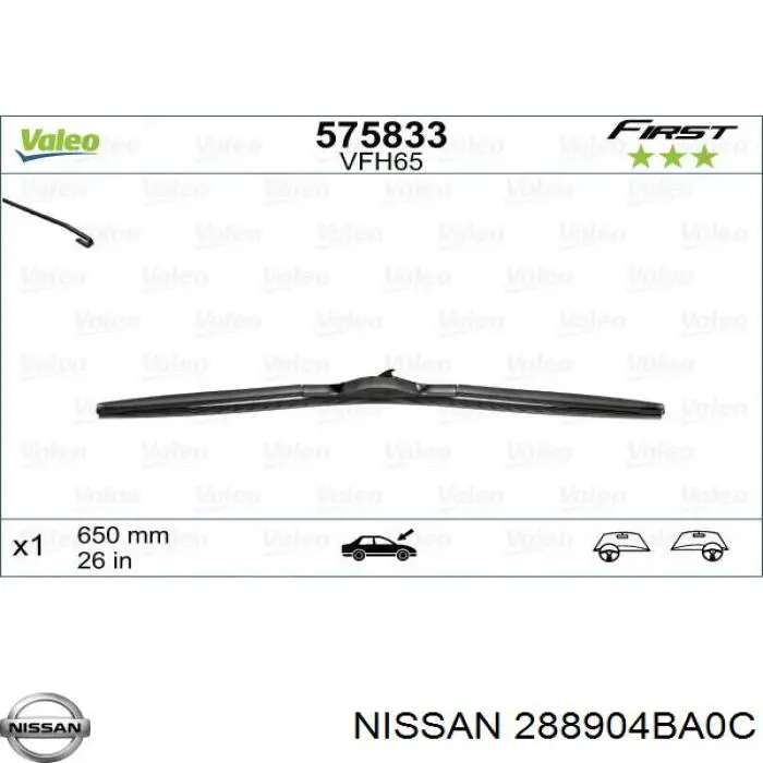 Pióro wycieraczki szyby przedniej kierowcy Nissan/Infiniti 288904BA0C cena, od 12,43 USD