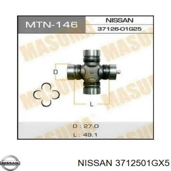 Krzyżak wału Carnada przedniego Nissan/Infiniti 3712501GX5 cena, od 15,67 USD