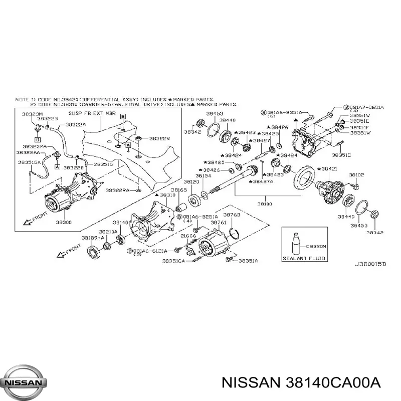 38140CA00A Nissan łożysko dyferencjału mostu tylnego