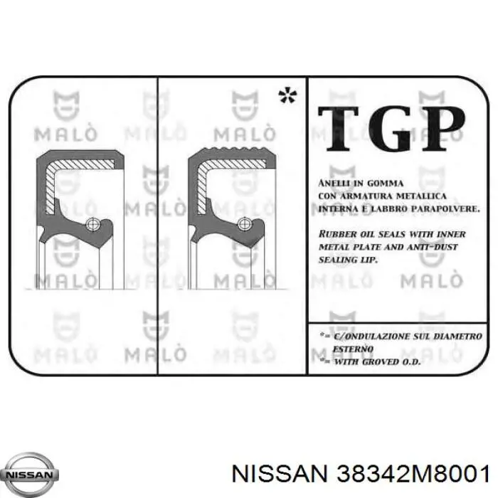 Do koszyka 38342M8001 Nissan/Infiniti Uszczelniacz półosi lewej mostu przedniego