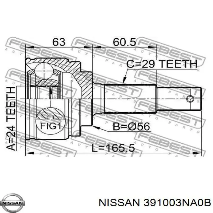 391003NA0B Nissan/Infiniti Półoś napędowa przednia prawa