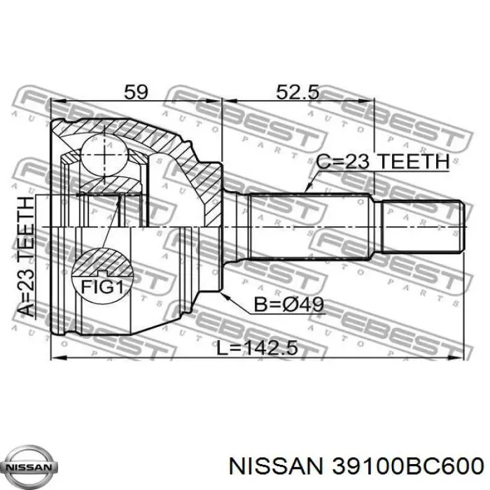 39100BC600 Nissan/Infiniti Półoś napędowa przednia prawa