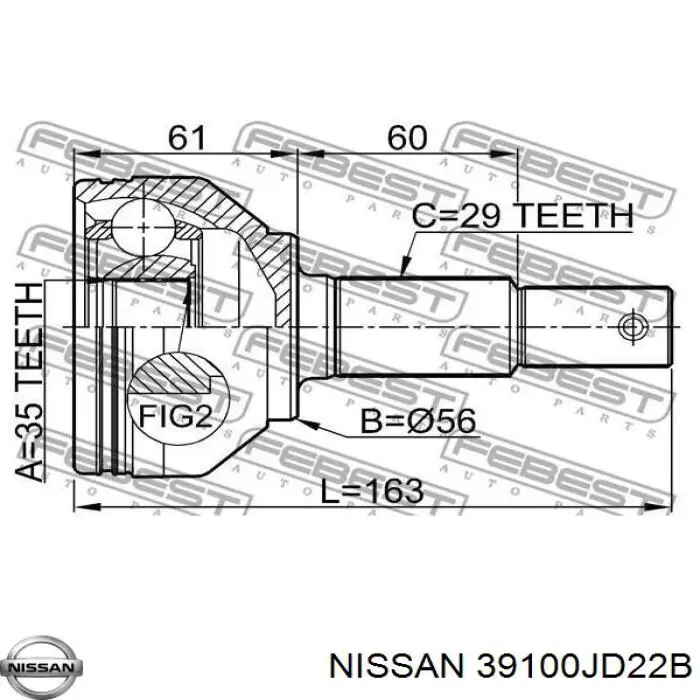 39100JD22B Nissan/Infiniti Półoś napędowa przednia prawa