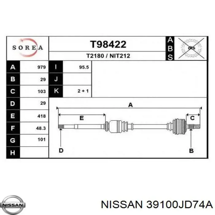 39100JD74A Nissan/Infiniti Półoś napędowa przednia prawa