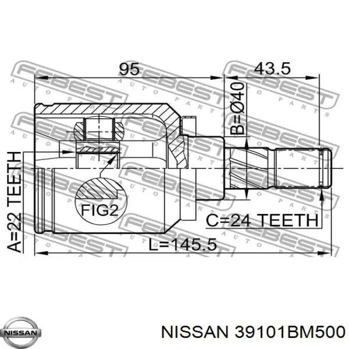Do koszyka 39101BM500 Nissan/Infiniti Półoś napędowa przednia lewa