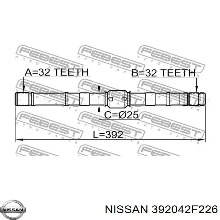 Półoś napędowa przednia lewa Nissan/Infiniti 392042F226 cena, od 99,28 USD