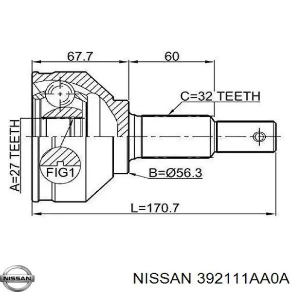 Do koszyka 392111AA0A Nissan/Infiniti Przegub homokinetyczny przedni zewnętrzny