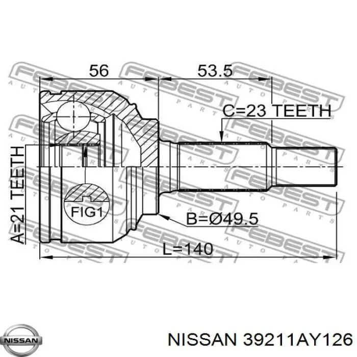 Przegub homokinetyczny przedni zewnętrzny Nissan/Infiniti 39211AY126 cena, od 37,31 USD