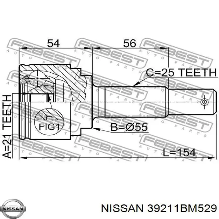 39211BM529 Nissan/Infiniti Przegub homokinetyczny przedni zewnętrzny