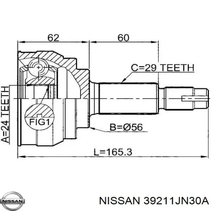 39211JN30A Nissan/Infiniti Przegub homokinetyczny przedni zewnętrzny