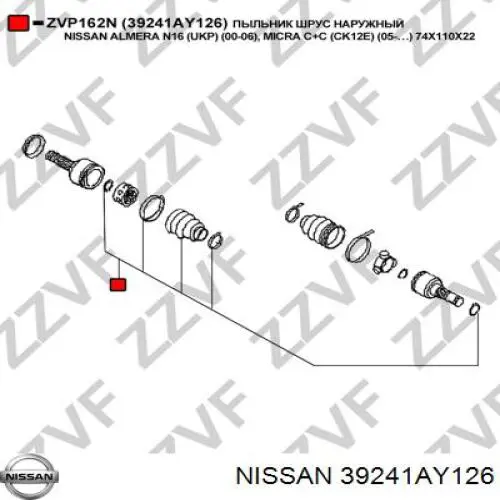 39241AY126 Nissan osłona przegubu homokinetycznego półosi przedniej zewnętrzna